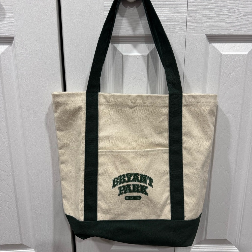 Canvas Tote Bag - Cream and green